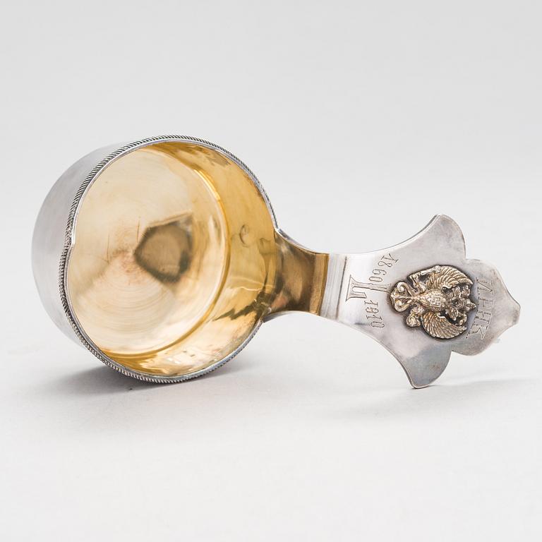 N.M. Bobir, a parcel-gilt silver covsh, Saint Petersburg, ca. 1908.