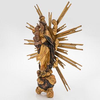 A Madonna with Child sculpture, 18th century, presumably Northern Europe.
