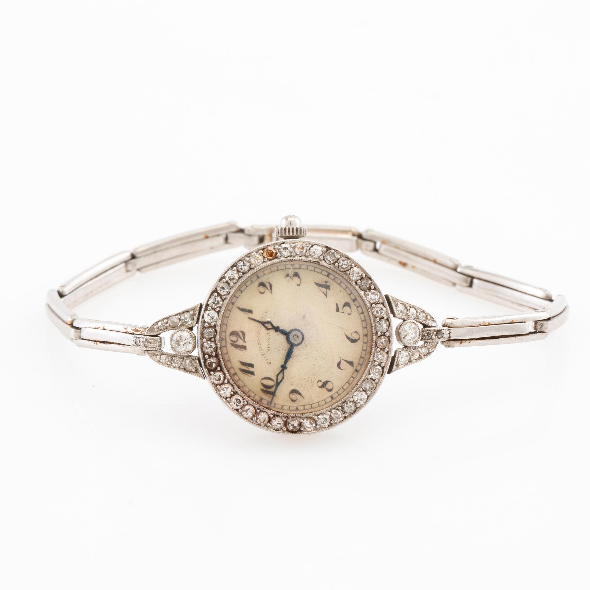 Armbandsur platina med gammalslipade diamanter, Chronometre Movado.