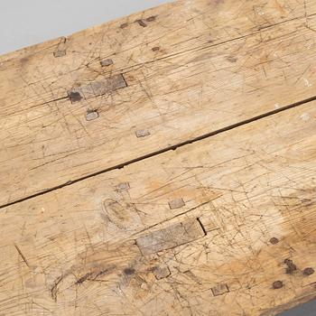 A pine bench, 19th Century.