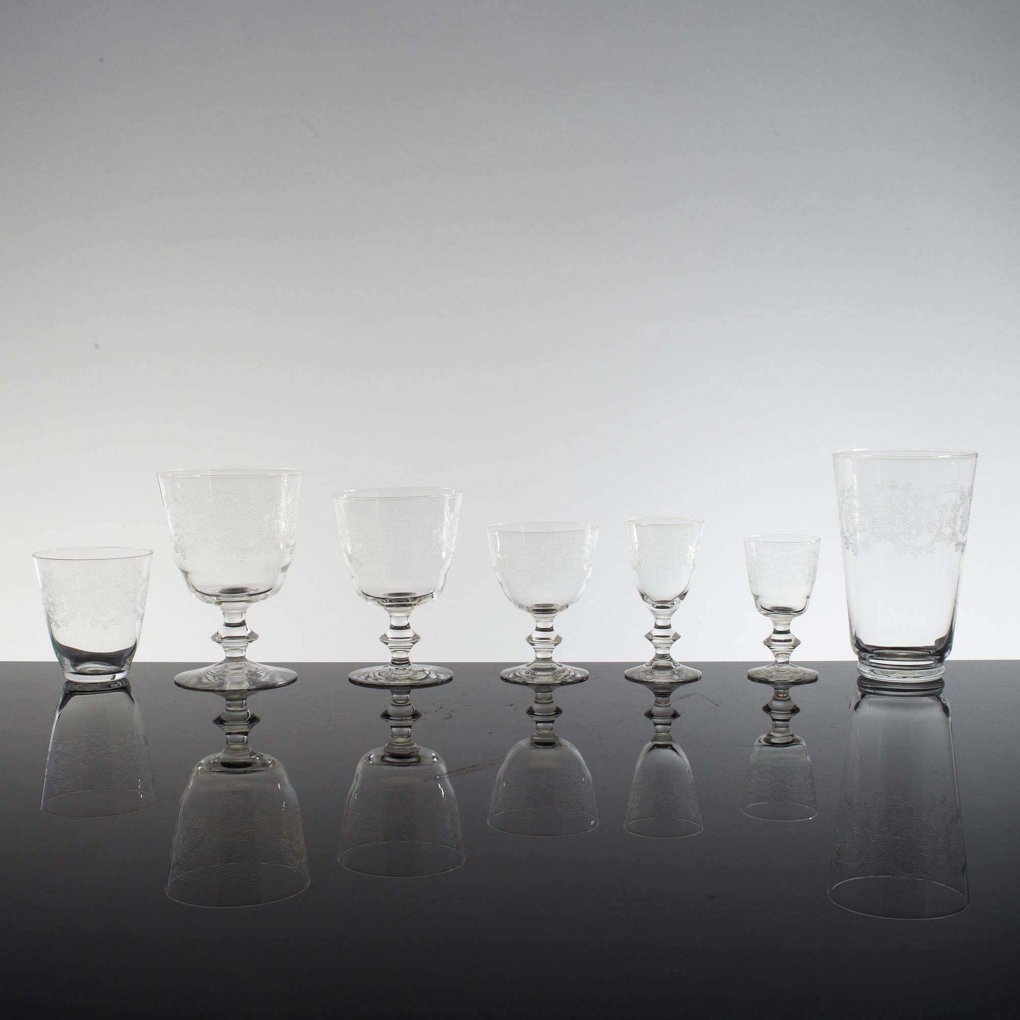 GLASSERVIS, 84 delar, glas, "Elon" Edvin Ollers Kosta, pantografierad, 1900-tal.