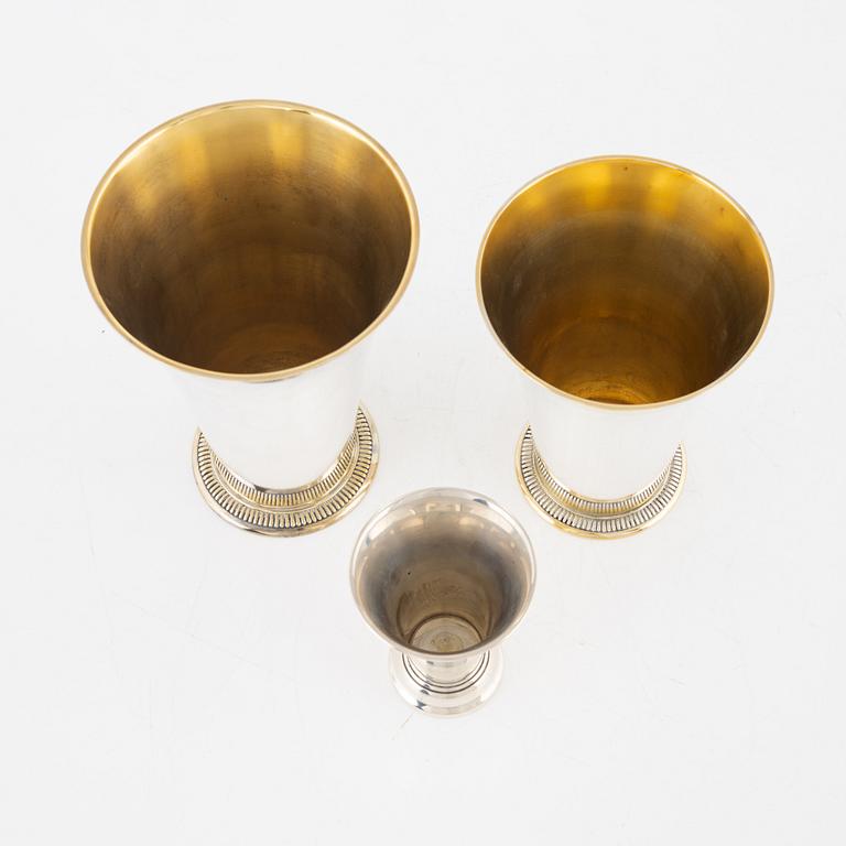Bägare, 3 st, silver, Stockholm 1946-48.