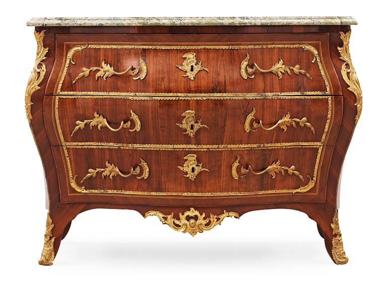 A Swedish Rococo 18th century commode by Lars Nordin, master 1743, not signed.