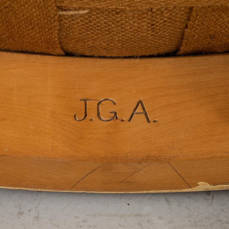 A pair of Gustavian style armchairs signed J.G.A, mid 20th century.