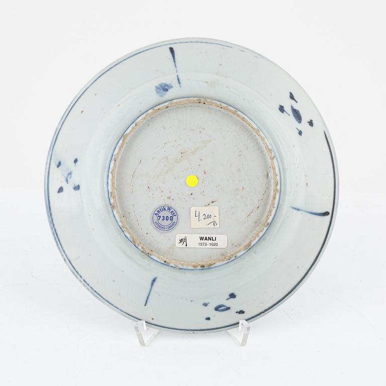 A blue and white porcelain dish, Ming dynasty, Wanli (1572-1620).
