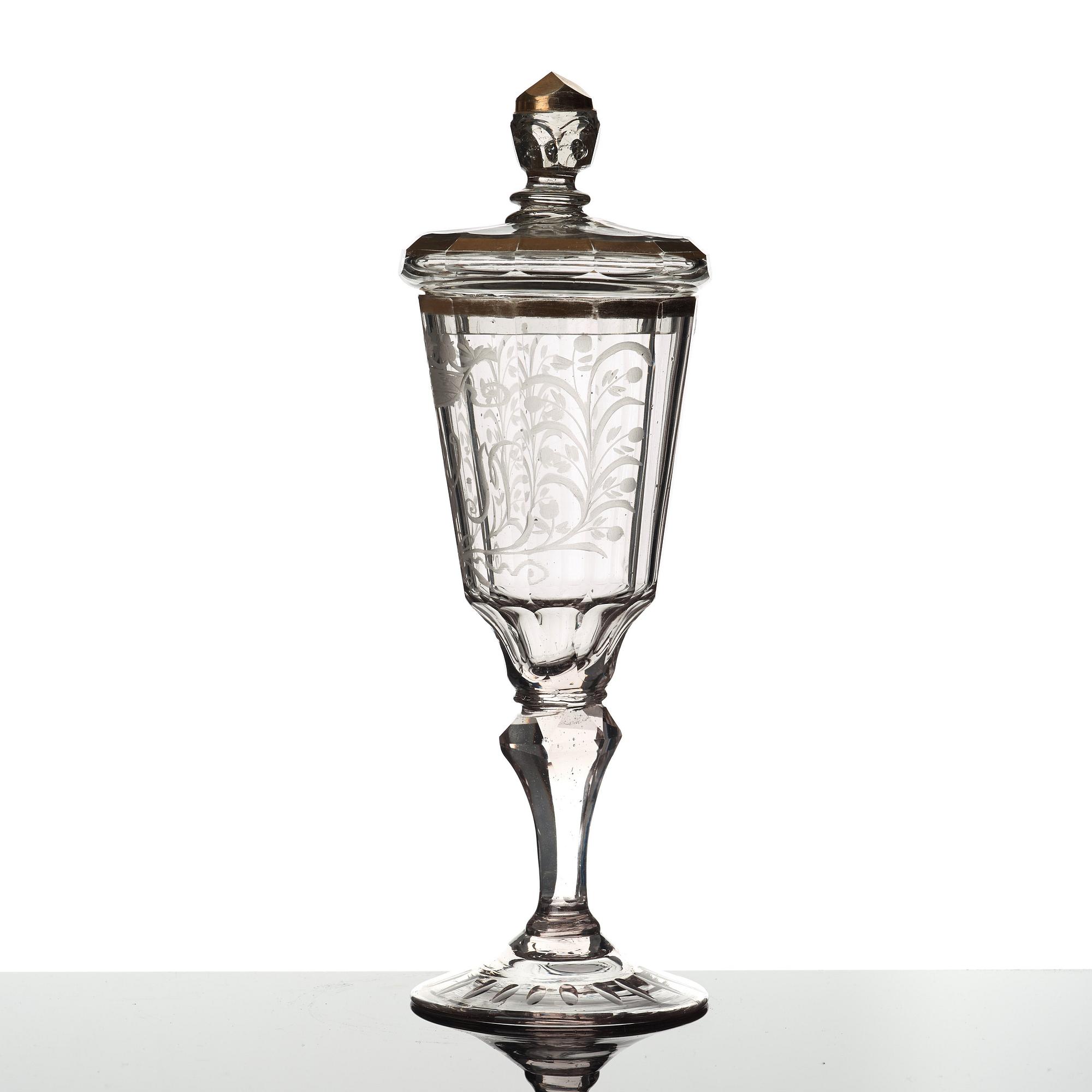 A Geman cut glass goblet with cover, 18th Century.