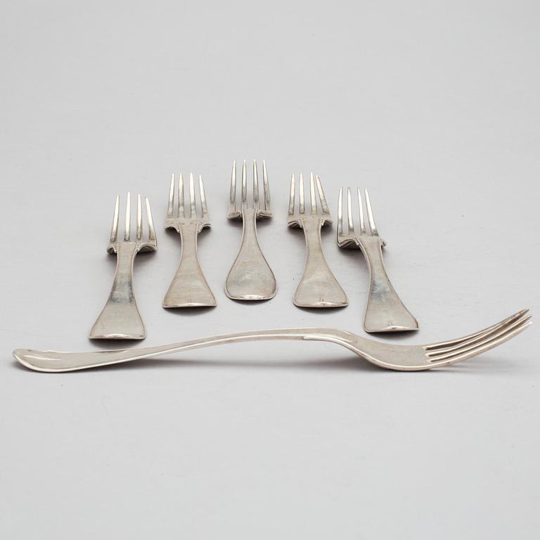 GAFFLAR 6 stycken, silver, bland annat Jonas Troselius, Stockholm, 1802. Vikt ca 386 gram.