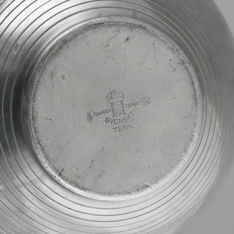 Sylvia Stave, a pewter bowl with cover for C.G. Hallberg, Stockholm, Sweden 1933.