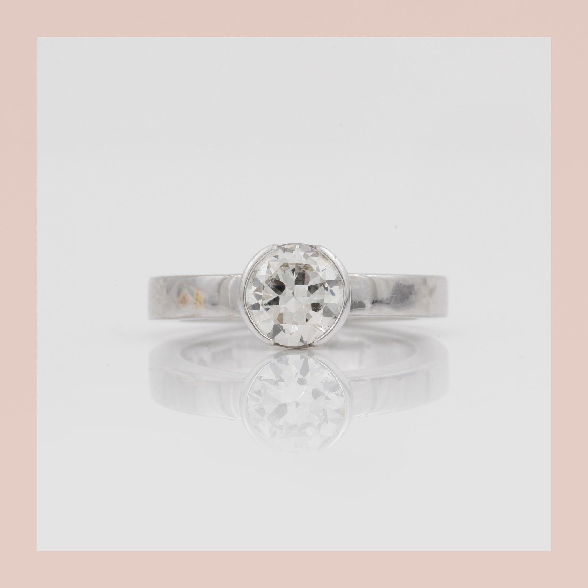 RING, Gaudy, Stockholm 1999, 18k vitguld med gammalslipad diamant, ca 1.20 ct. Kvalité ca G-H/VS-SI.