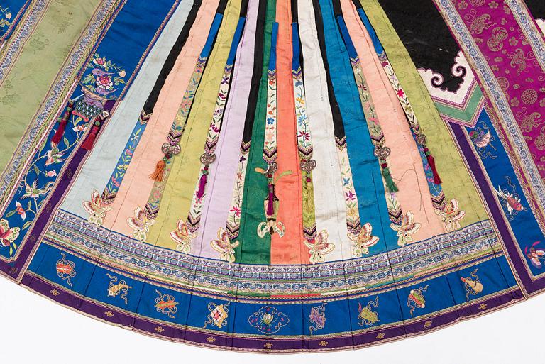 Two embroidered silk skirts, late Qing dynasty.