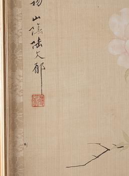 Two paintings, ink and color on silk. Lu Wenyu (1887-1974)., signed and one dated.