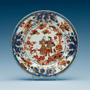 1490. TALLRIK, kompaniporslin. Qing dynastin, circa 1725-30.