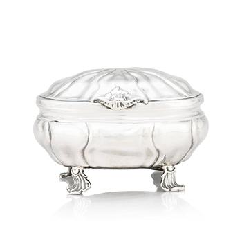 188. A Baltic 18th Century Rococo silver sugar-casket, mark of Wilhelm Christian Hillebrandt, Reval (1758-1780).