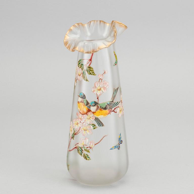 THEODORE LEGRAS, ascribed an Art Nouveau handpainted glass vase.