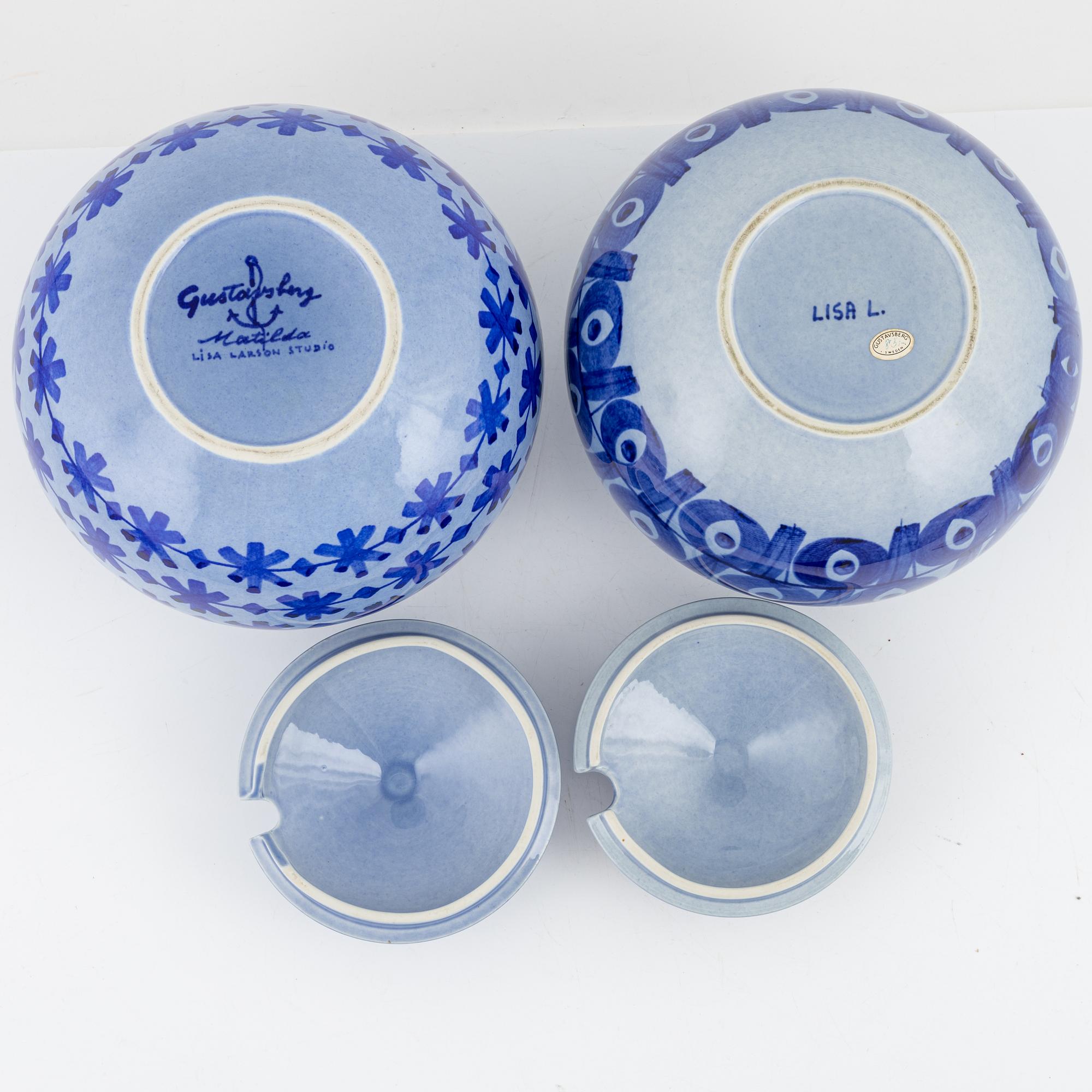 Lisa Larson, terriner, 2 st, stengods, Gustavsberg.