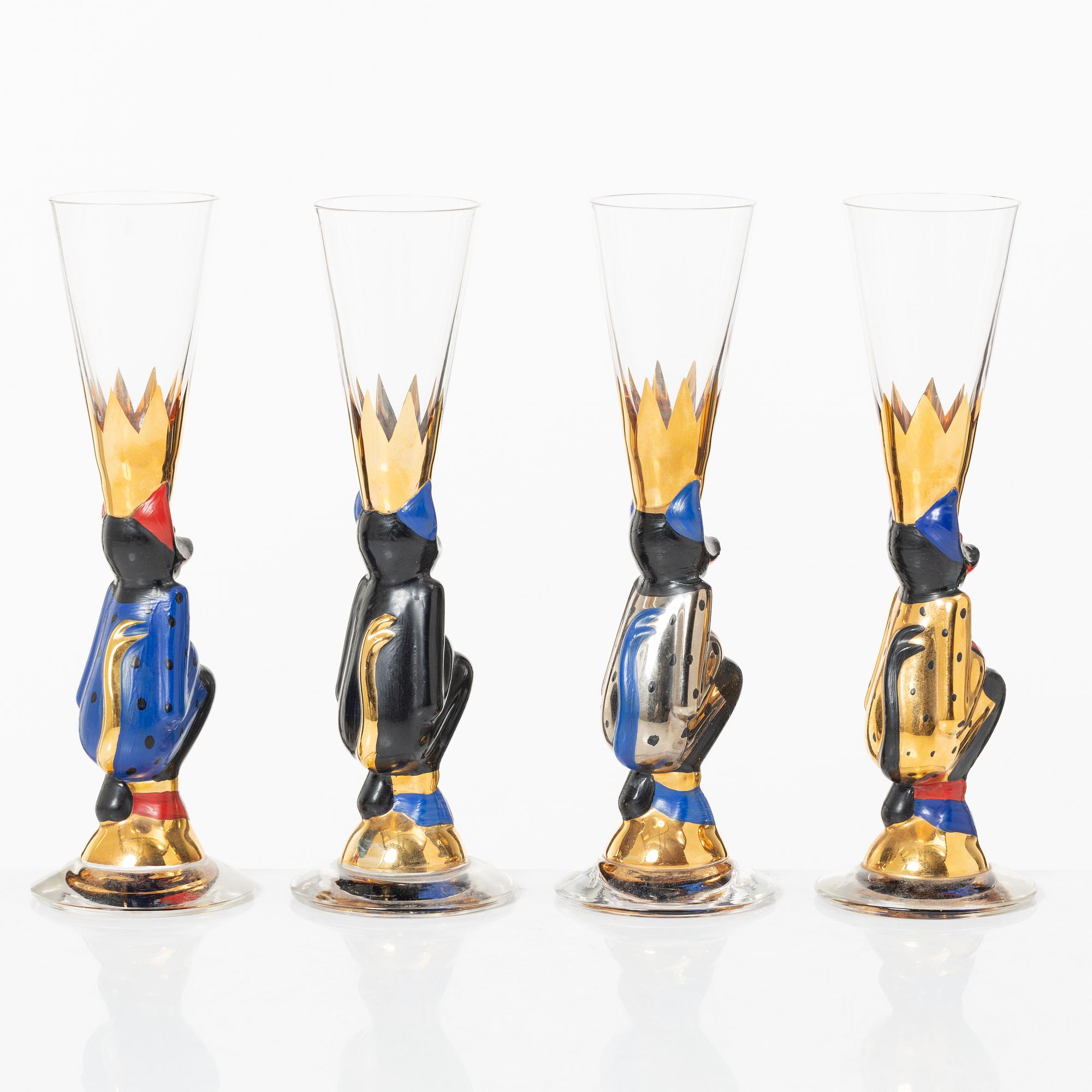Gunnar Cyrén, schnaps glasses, 6 pcs, so called "Devil glasses", from the Nobel service, Orrefors.