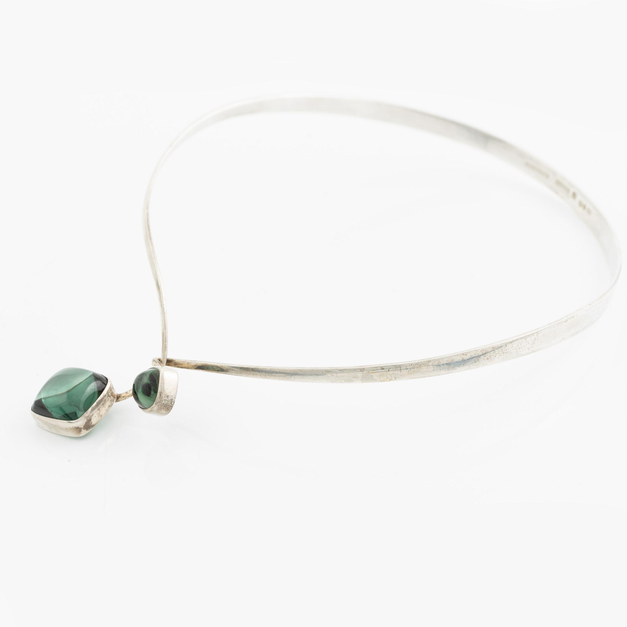 Gussi, necklace, silver with green stones, Malmö 1965.