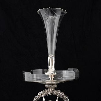 A metall and glass table centerpiece, circa 1900, possibly WMF.