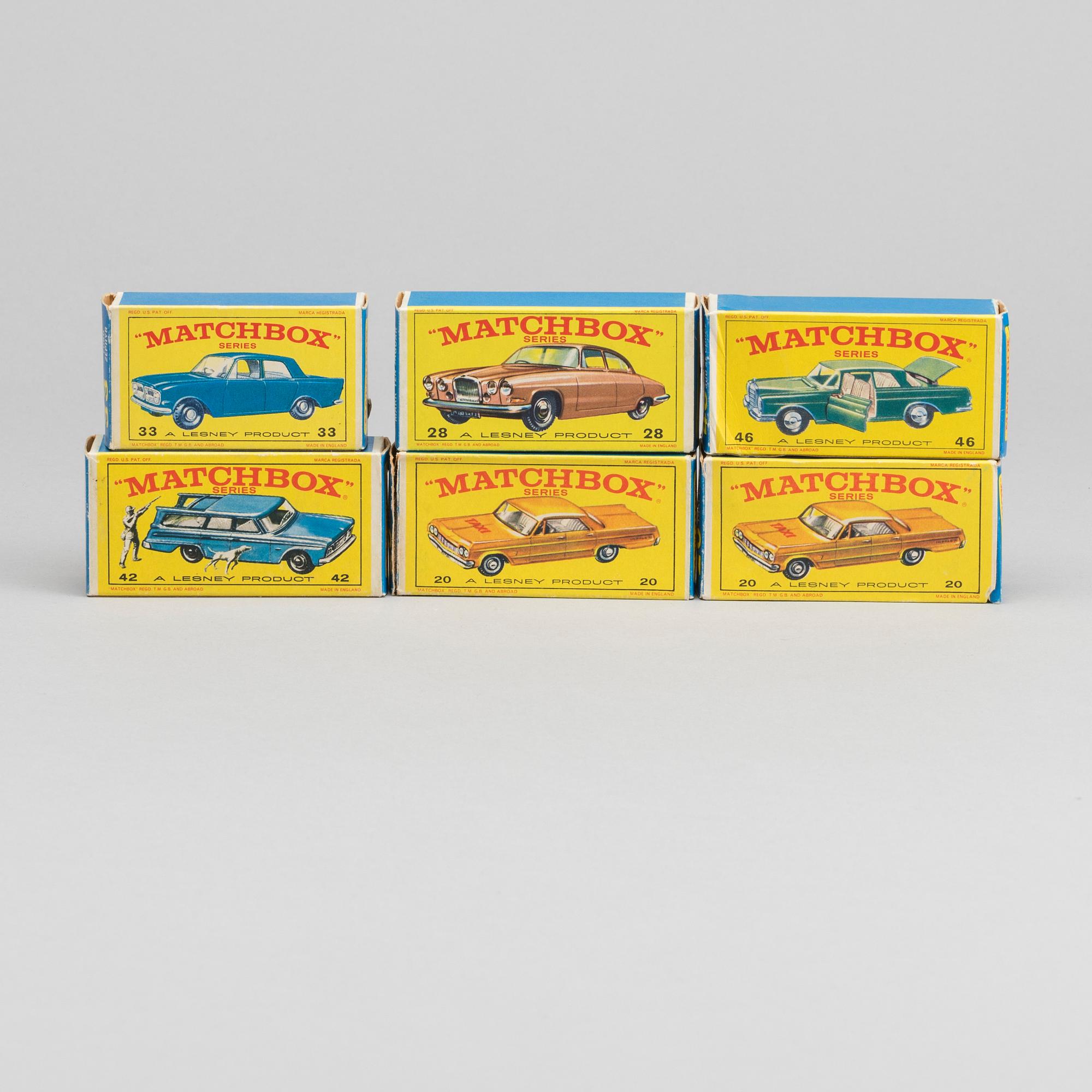 LESNEY MATCHBOX SERIES, 5 st, bland annat Studebaker Lark Wagon RW 42B-2.
