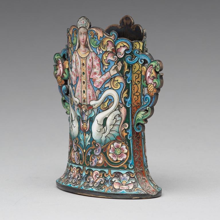 A Feodor Rückert silver and cloisonné enamled vase, Moscow 1899-1908.