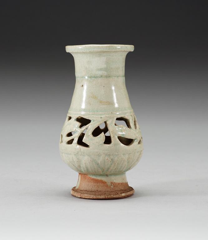 A pale celadon glazed vase, Yuan dynasty (1271-1368).