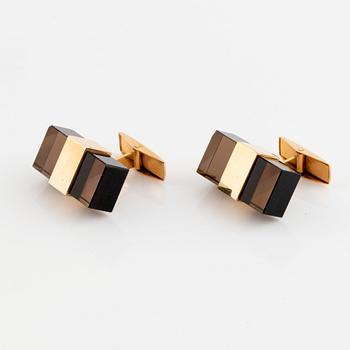Manschettknappar, Hans Berg, 14K guld och rökkvarts.