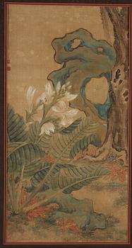 A water colour on silk by an Anonymous artist, parted in two, Qing dynasty, presumably 18th Century.
