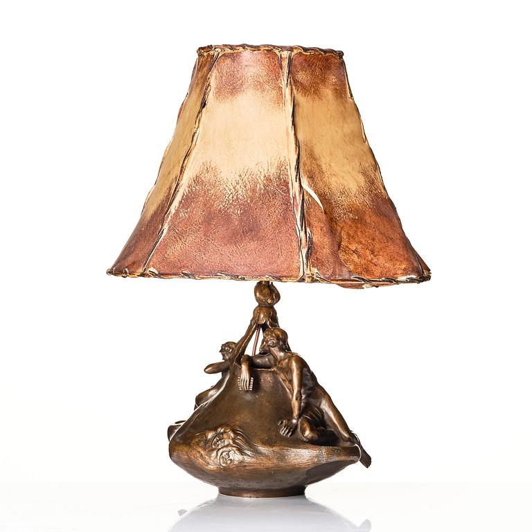 Alice Nordin, a patinated bronze table lamp, Fonderia Artistica Gusmano Vignali, Florence, ca 1903-04.