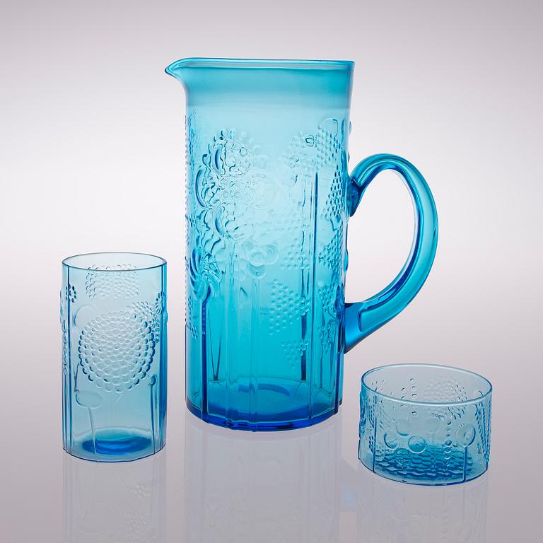 OIVA TOIKKA, GLAS OCH KANNA, 9 delar, "Flora", Nuutajärvi, 1966-1991.