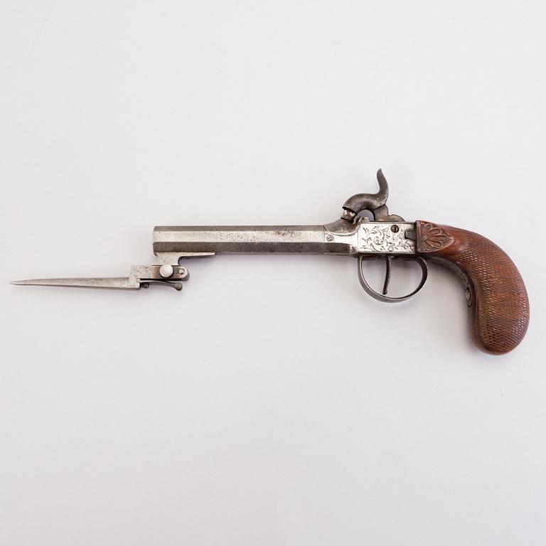 19th Century Belgian Percussion Bayonet Pistol, marked ELG.