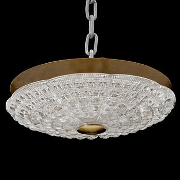 TAKLAMPA, plafond, glas och mässing, Orrefors. Diameter 40cm.