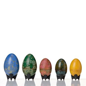 Hans Hedberg, a set of five faience sculptures of eggs, Biot, France.
