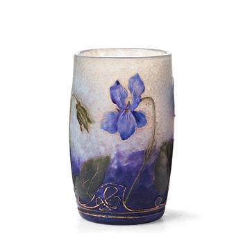 23. A Daum Art Nouveau enamel painted cameo glass vase, France.