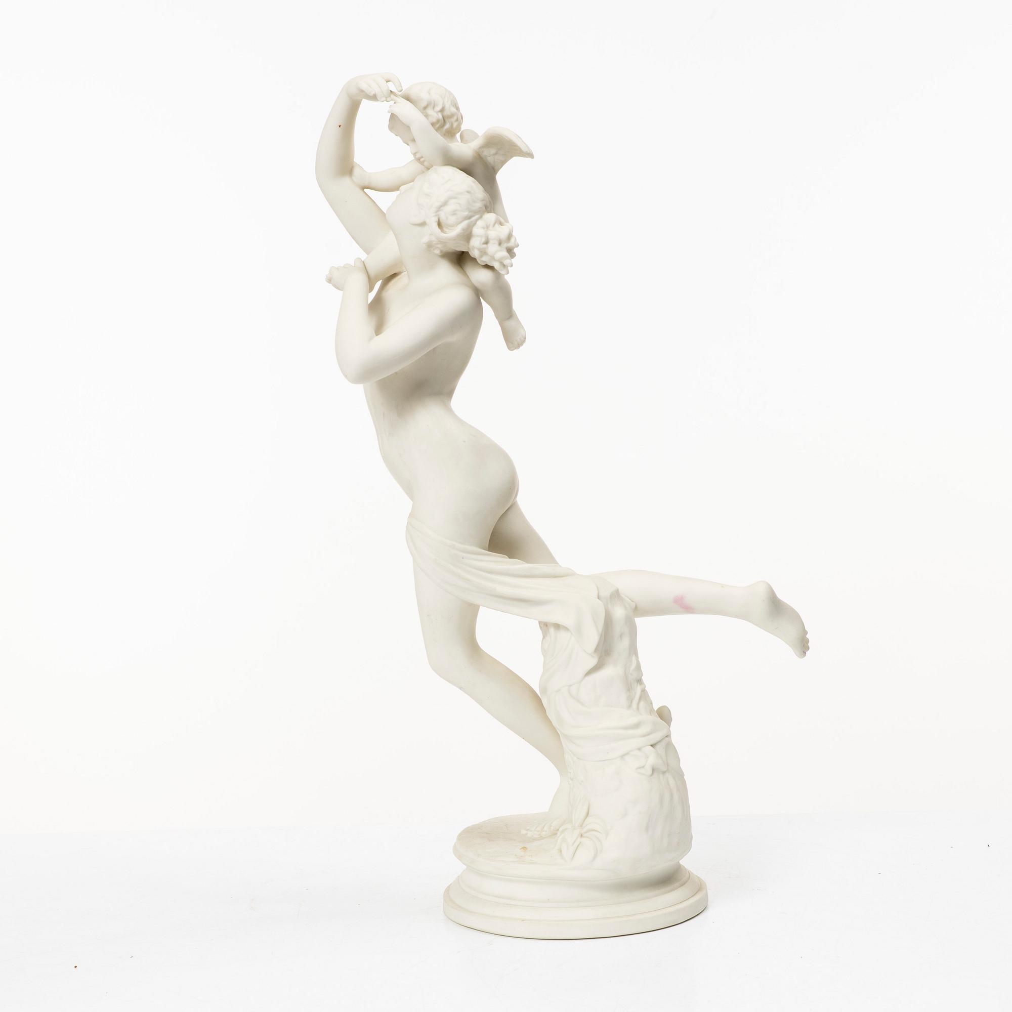 Charles Auguste Fraikin, after, 'Venus and Cupid', Gustafsberg, late 19th century.
