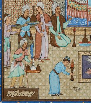 A gouache by an unknown artist, signed Hossein Rohani. Mid 20th century.