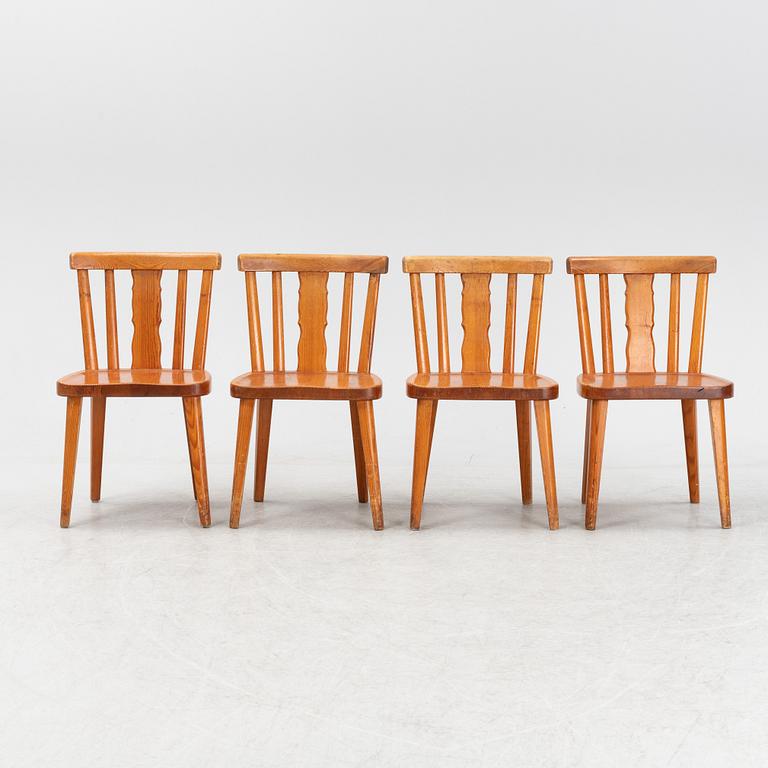 A set of four stained pine chairs from Åby Möbelfabrik, 1940s.