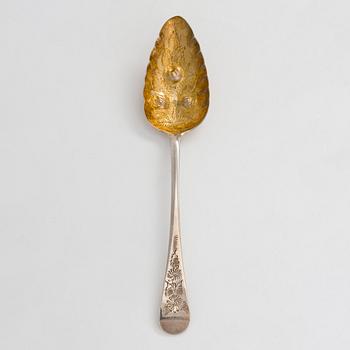 Sterling silver jam spoon, John Lambe London 1802, and box, sterling, Synyer & Beddoes, Birmingham 1901.