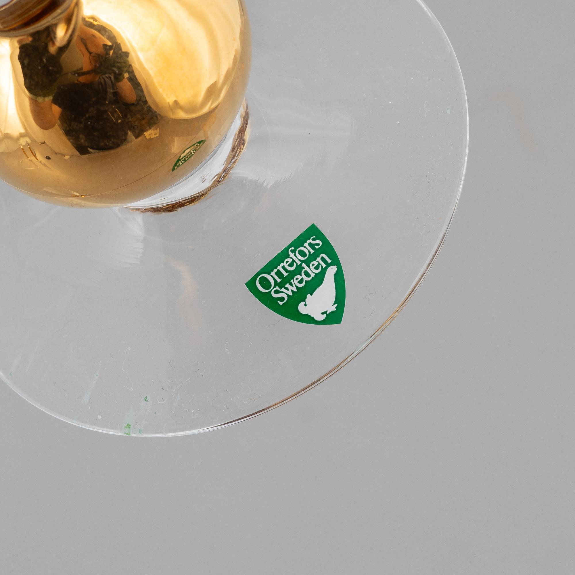 Gunnar Cyrén, champagneglas, 8 st, samt martini/cocktailglas, 8 st, "Nobel", Orrefors.