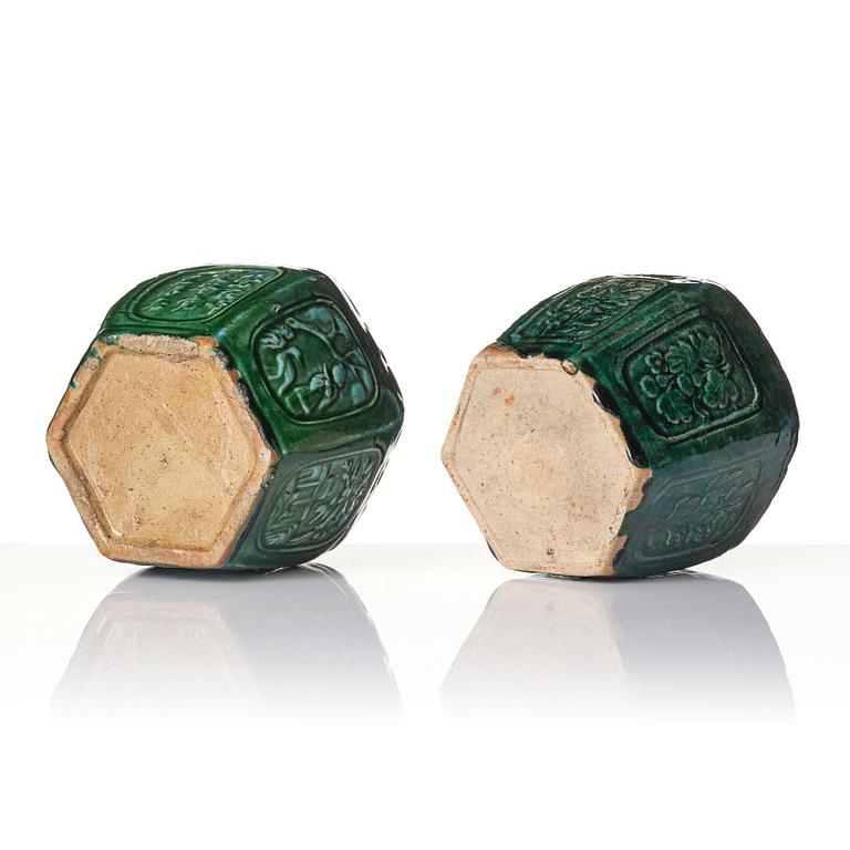 A set of two green glazed Chinese jars, 20th century.
