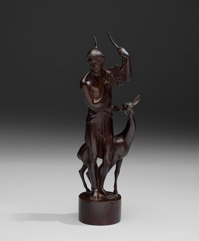 A Karl Hultström bronze sculpture of Orfeus, Foundry Otto Meyer eftr.