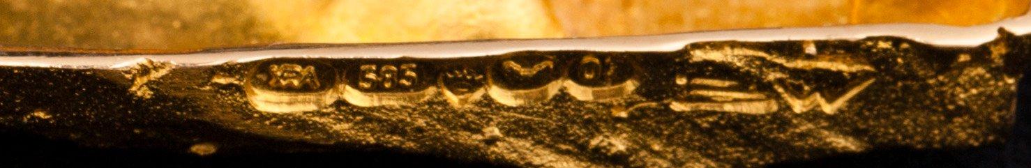 Björn Weckström, BROSCH "Kristall och skåra" 14K guld, rökkvarts, Lapponia / Kruunu Koru 1967.