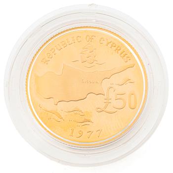 Gold coin, Cyprus, Archbishop Makarios, 50 Pounds, 1977.