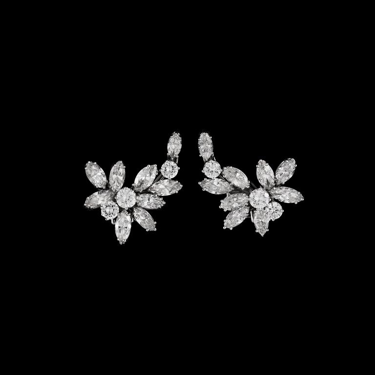 A pair of Georg Jensen navette and brilliant-cut diamond, circa 5.66 cts, earrings.