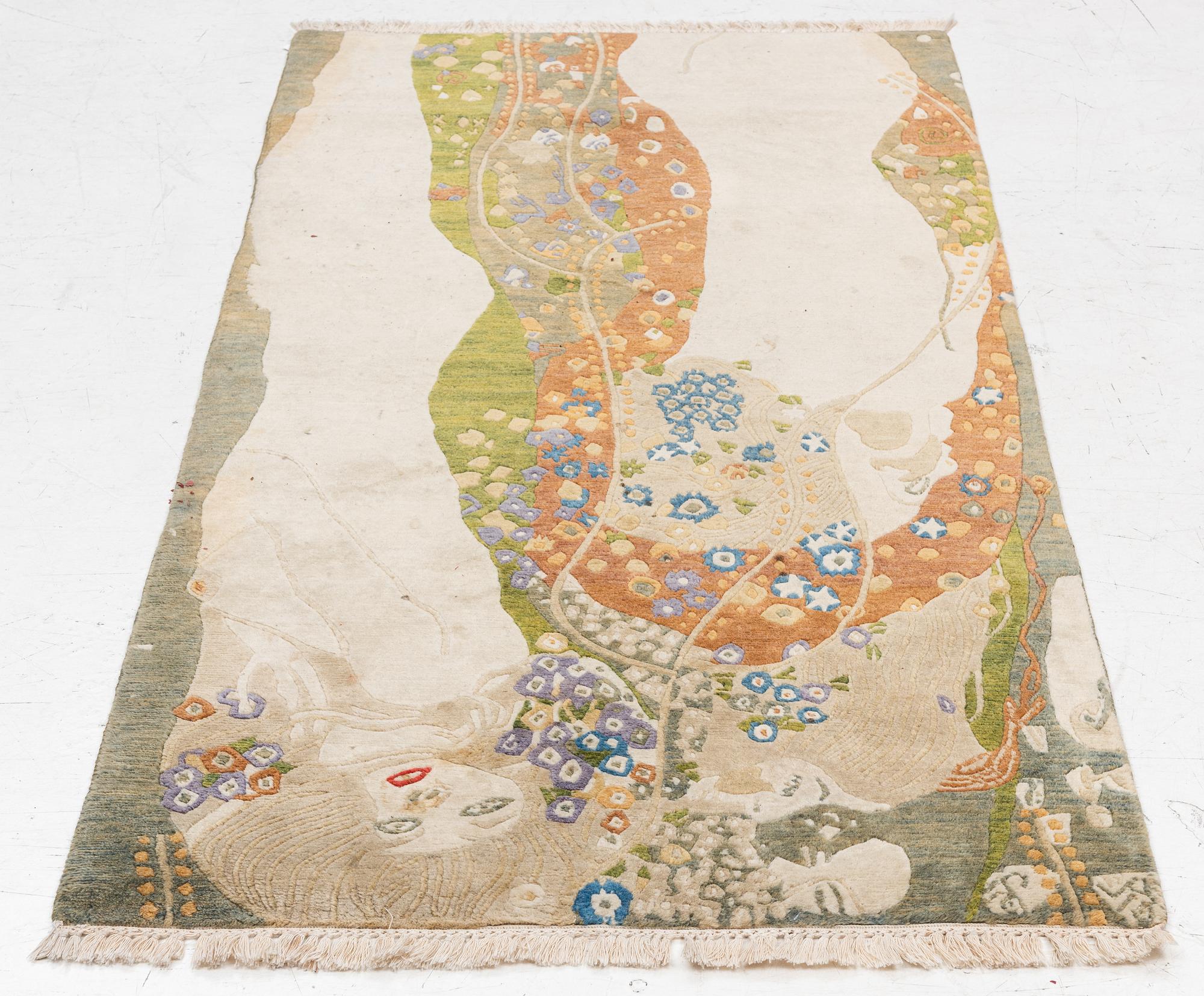 Gustav Klimt, after, a tufted rug, 'Wasserschlangen II', c. 164 x 81 cm.