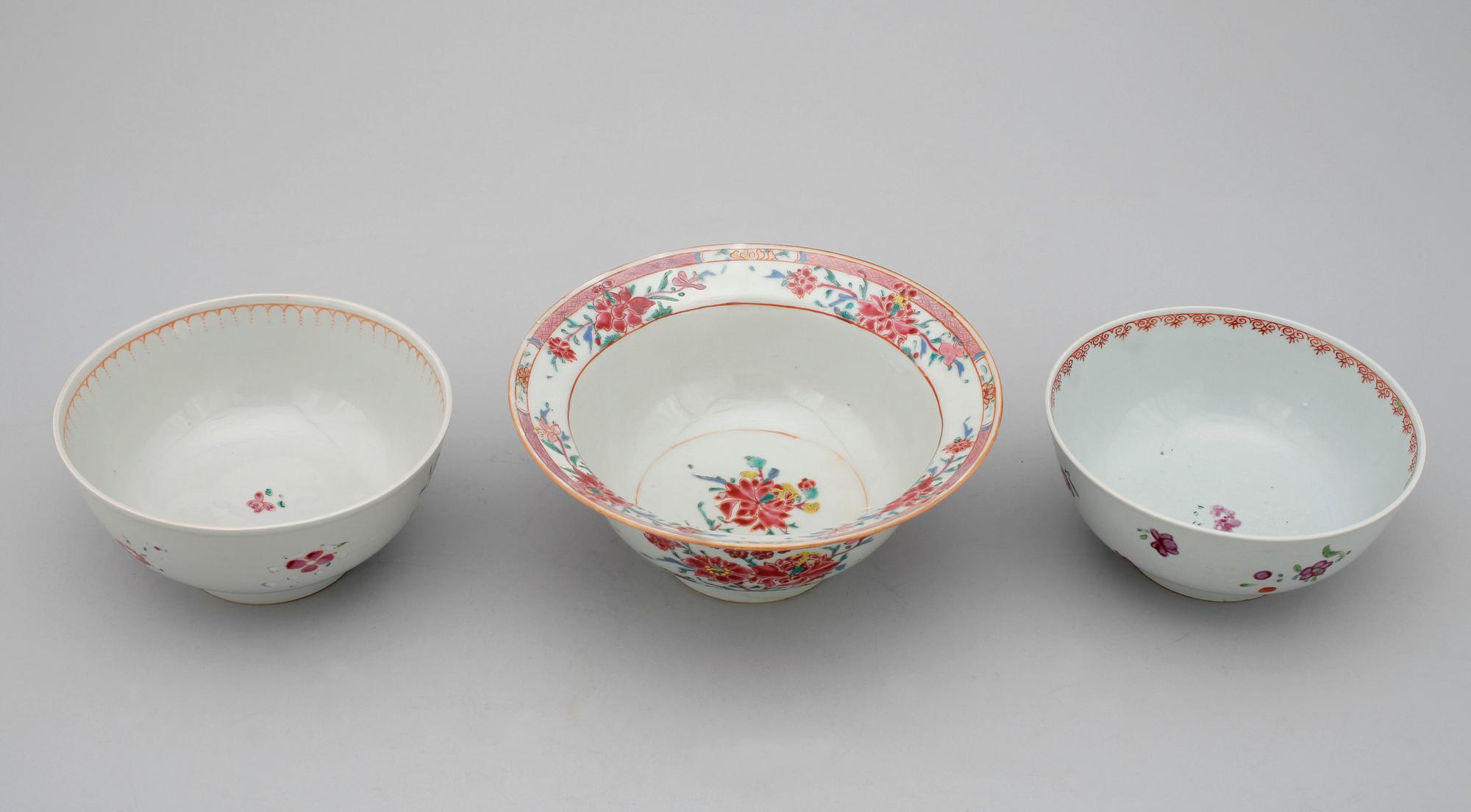 SKÅLAR,  3 st, porslin, Kina, 1800-tal.