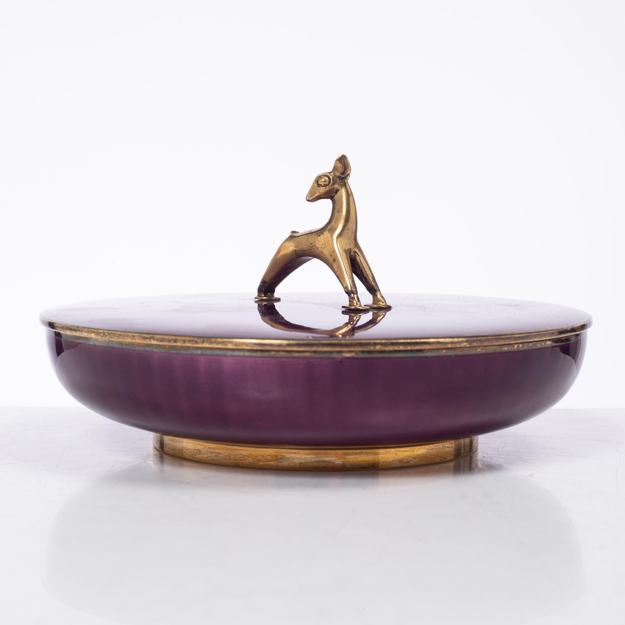 David Andersen, ask med lock, emalj och förgyllt silver, Norge, 1900-talets mitt.