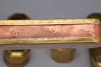TOBAKSDOSOR, 5 st, mässing o koppar, Holland o Tyskland, 1700-1800-tal.