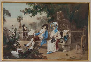 HANDKOLORERADE TRYCK, ett par, omkring sekelskiftet 1800/1900.