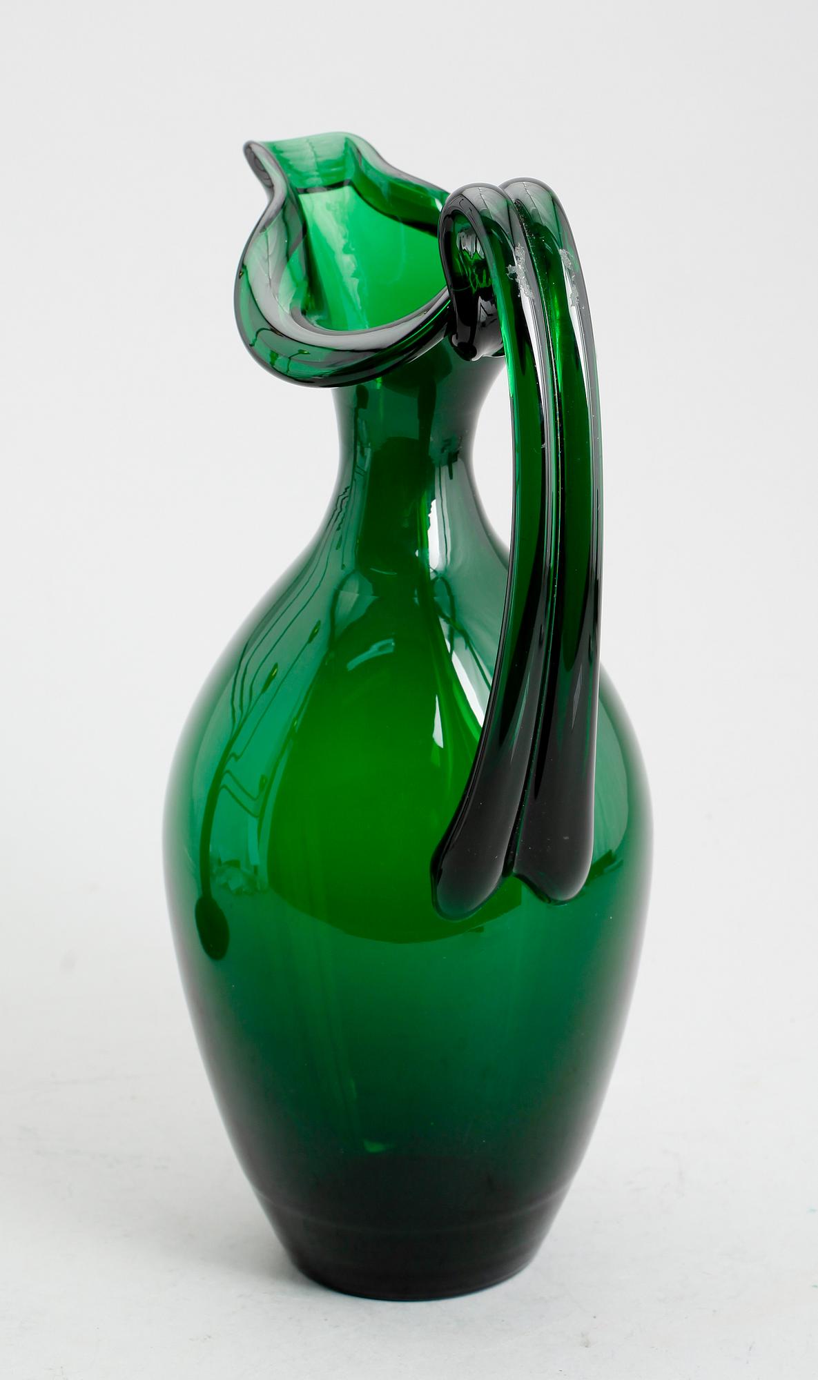 An Edward Hald emerald green glass wine-pitcher, Sandvik/Orrefors ca 1929.