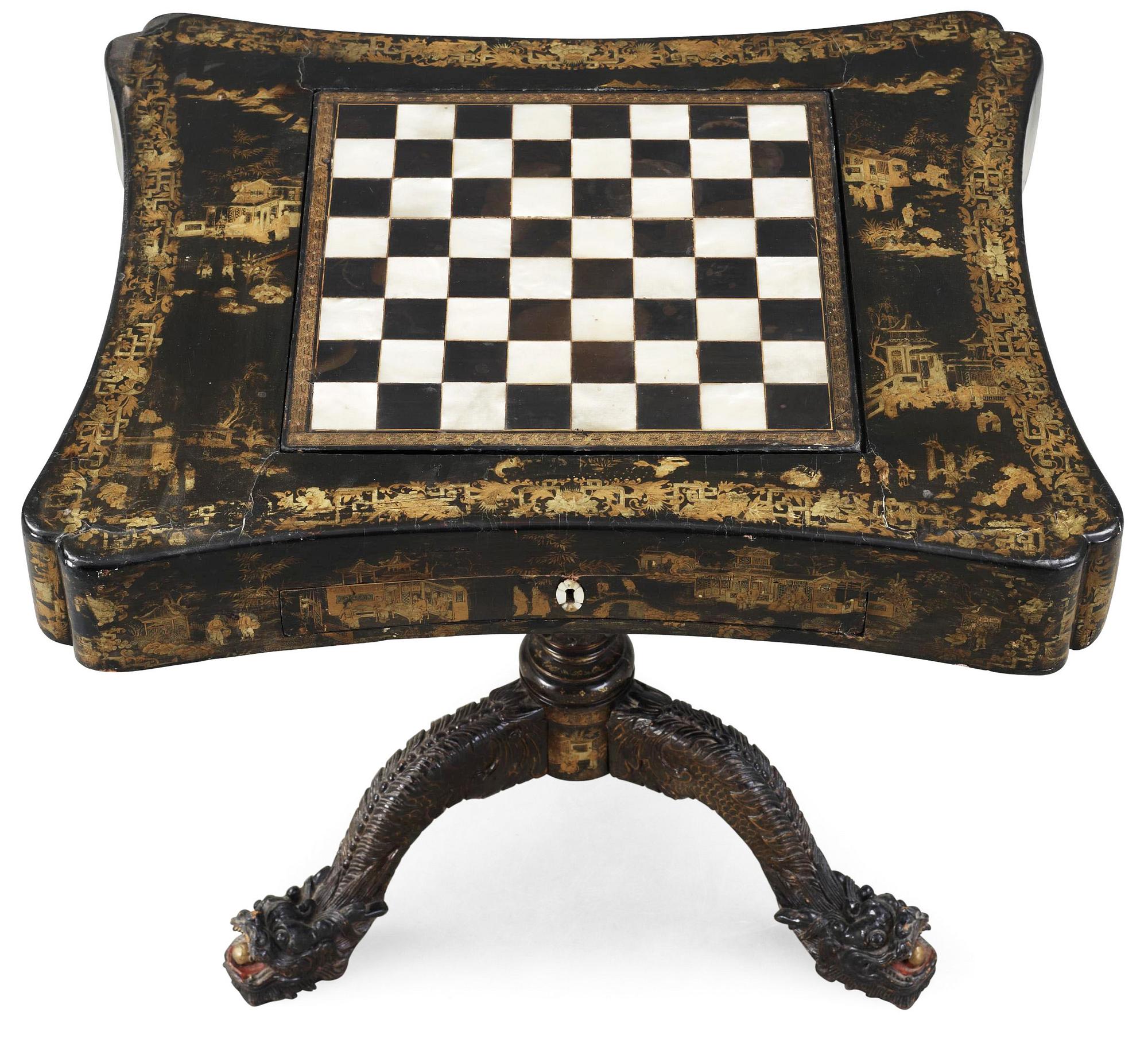 A lacquer games table. Qing dynasty, 19th Century.